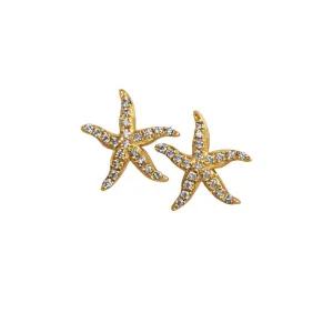 14k Yellow Gold "Sea Jewels" Pavé Diamond Starfish Earrings, D=.42tw