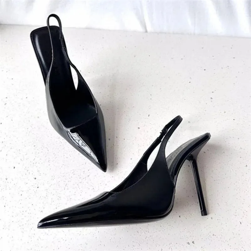 2025 Spring Snd Summer Pumps Pointy Patent Leather Simple High Heels Slim Heels Sexy Sandals Woman