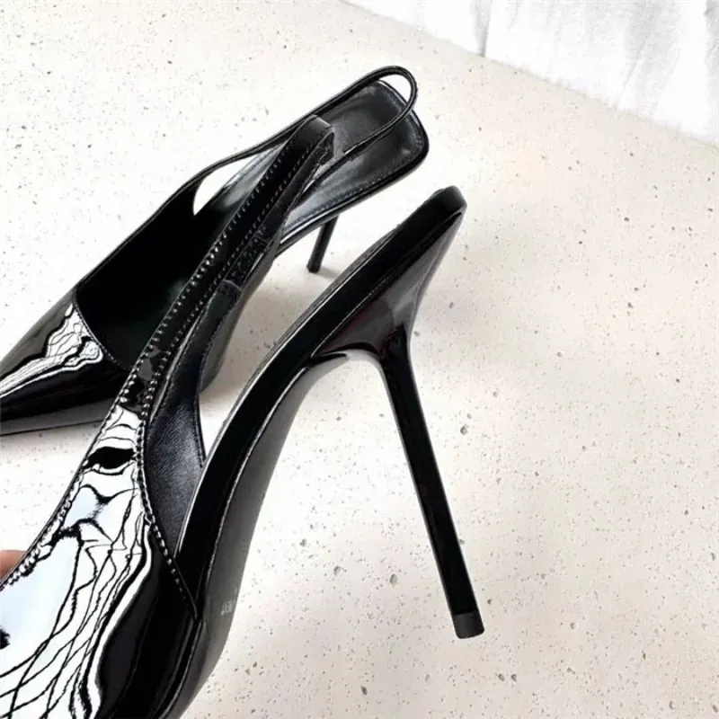 2025 Spring Snd Summer Pumps Pointy Patent Leather Simple High Heels Slim Heels Sexy Sandals Woman