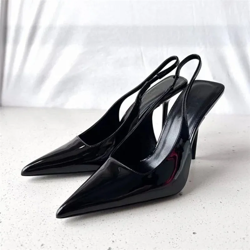 2025 Spring Snd Summer Pumps Pointy Patent Leather Simple High Heels Slim Heels Sexy Sandals Woman