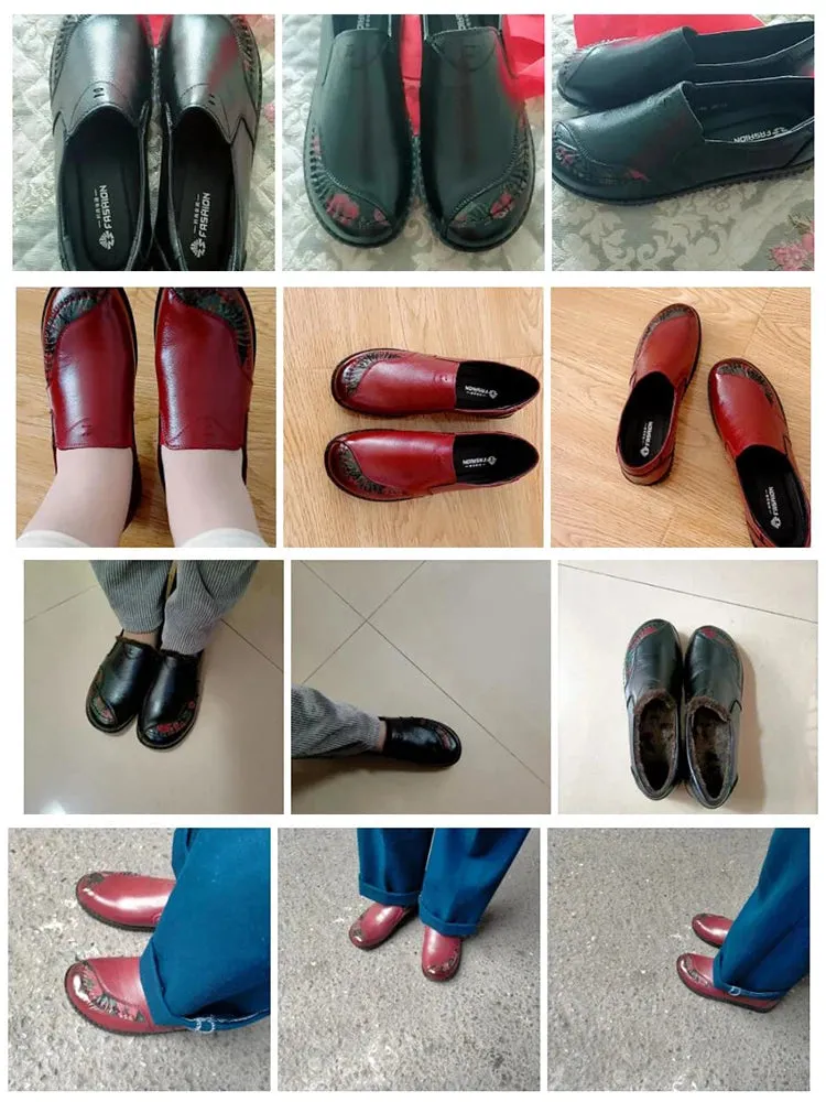 24hours shipping genuine leather ballet flats women's moccasins top quality loafers mom slip on vintage flats woman ladies shoes