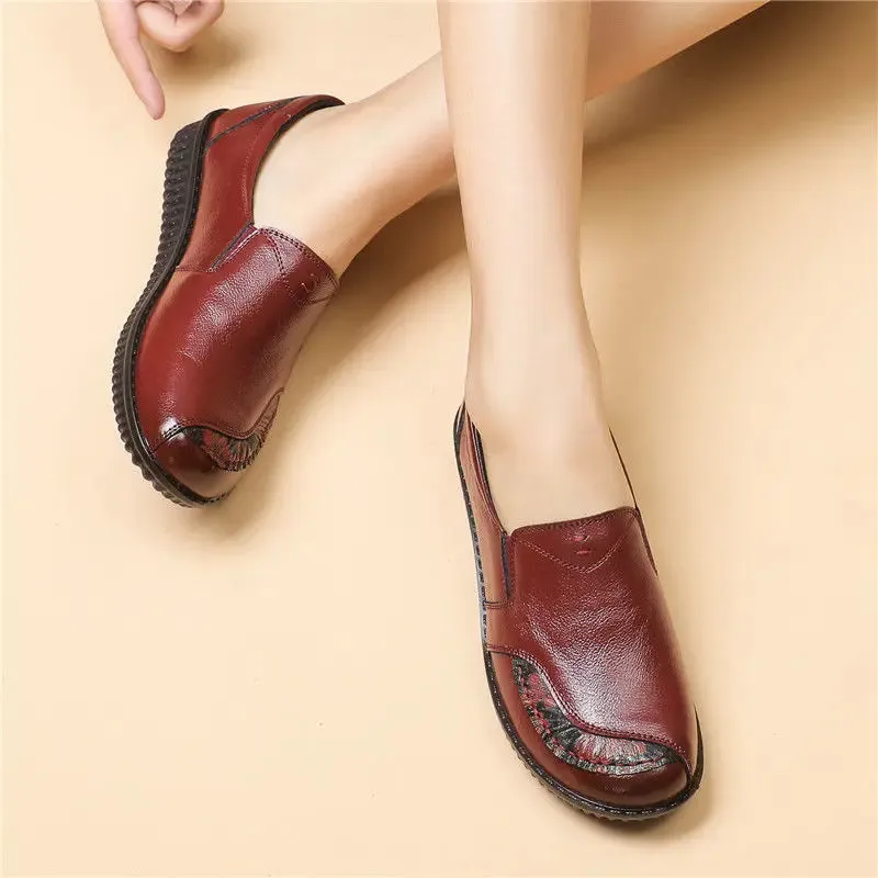 24hours shipping genuine leather ballet flats women's moccasins top quality loafers mom slip on vintage flats woman ladies shoes