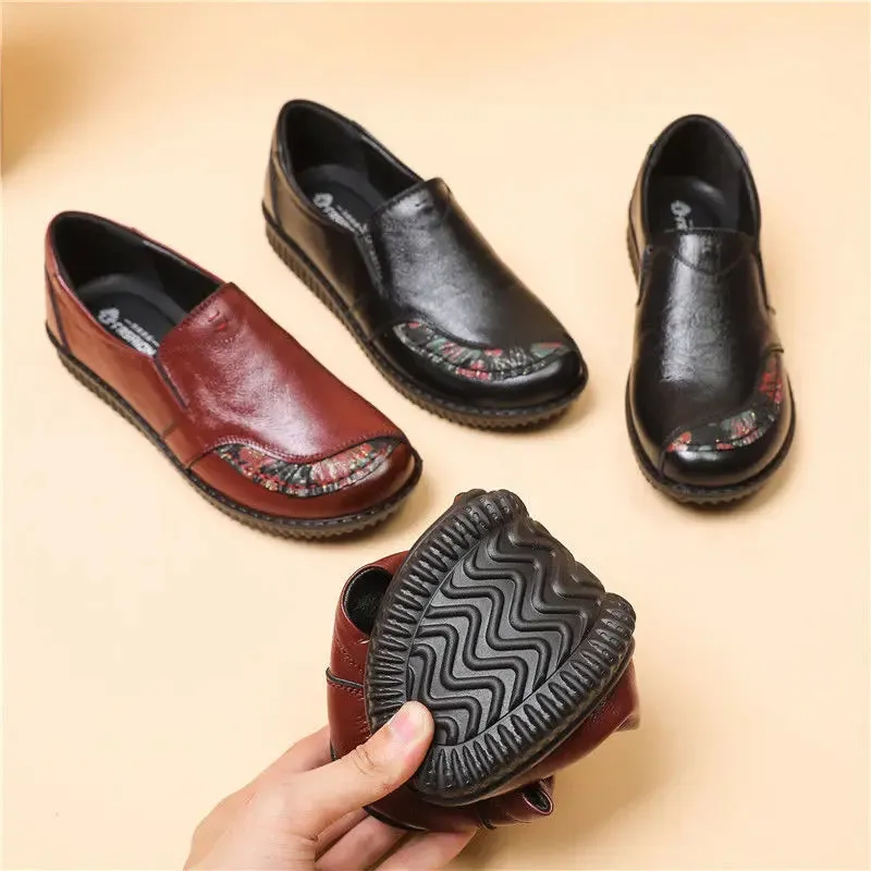 24hours shipping genuine leather ballet flats women's moccasins top quality loafers mom slip on vintage flats woman ladies shoes