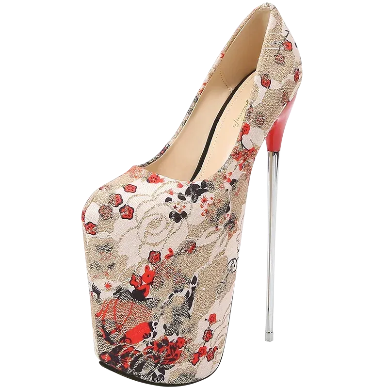 30 22 19cm Ultra High Metal Thin Heels Cosplay Lace Flowers Pumps Wedding Shoes