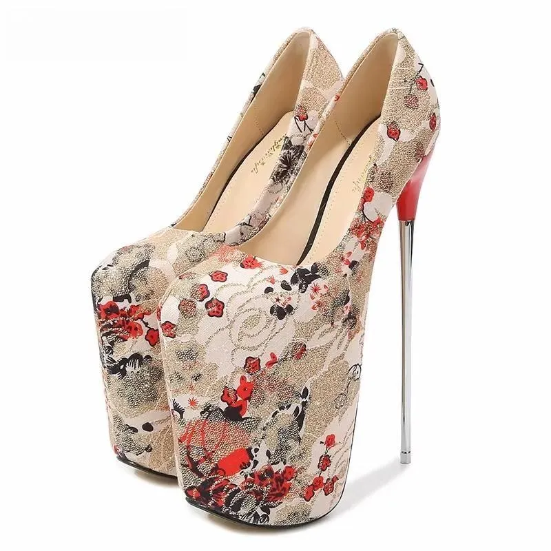 30 22 19cm Ultra High Metal Thin Heels Cosplay Lace Flowers Pumps Wedding Shoes