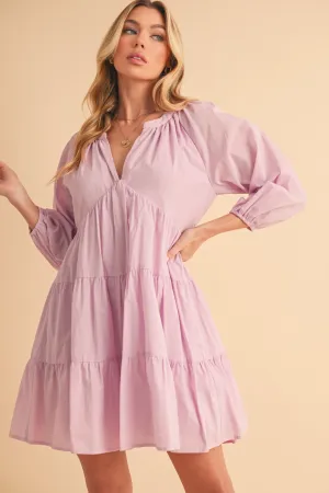 AEMI   CO NOTCHED BALLON SLEEVE TIERED MINI DRESS