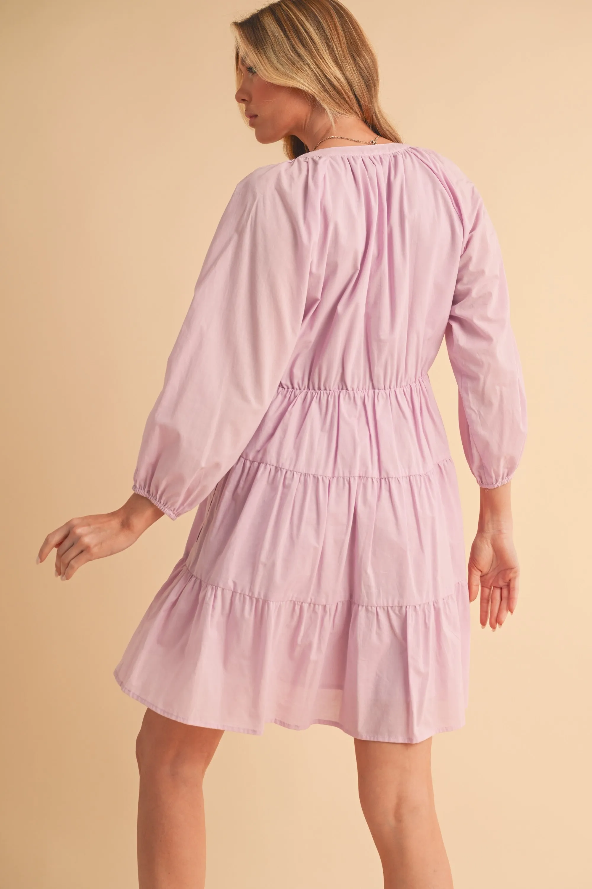 AEMI   CO NOTCHED BALLON SLEEVE TIERED MINI DRESS