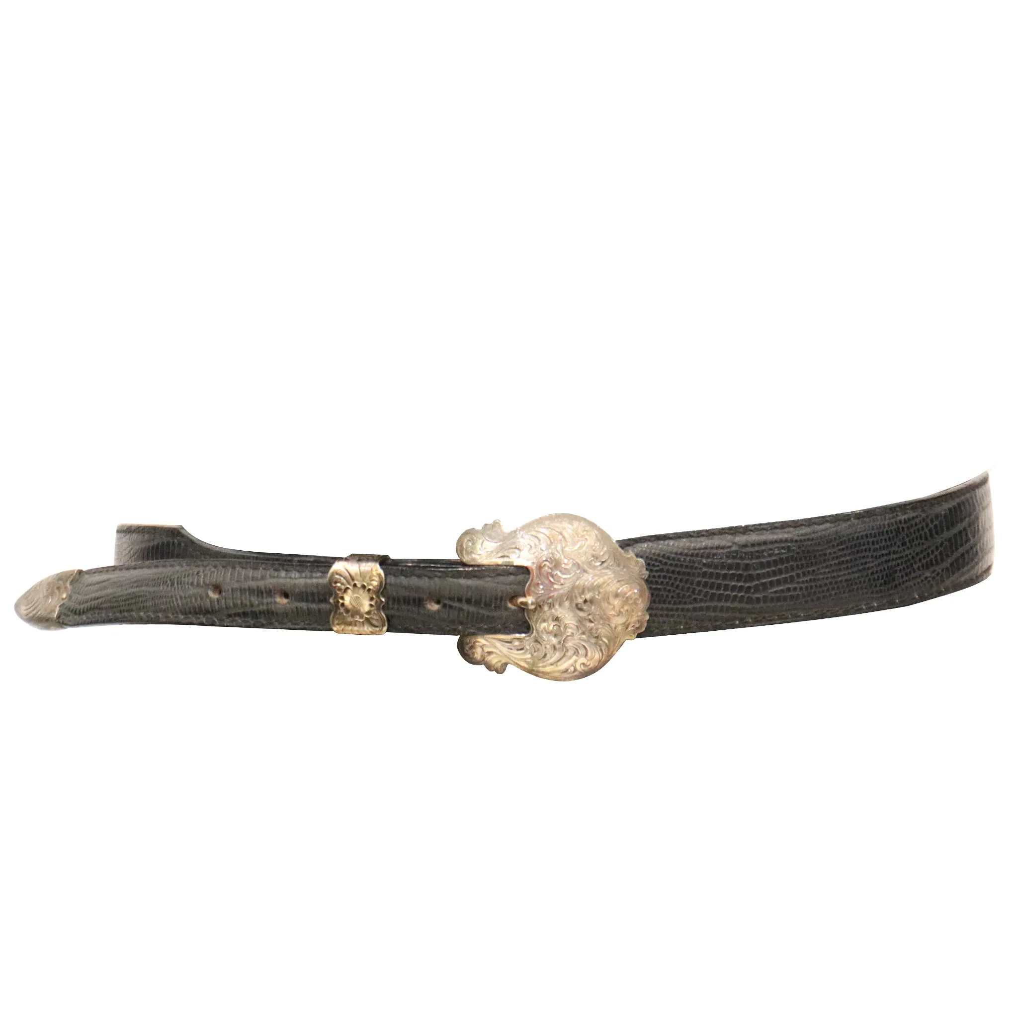 Alberes Black Leather Belt W/ Gold Accents