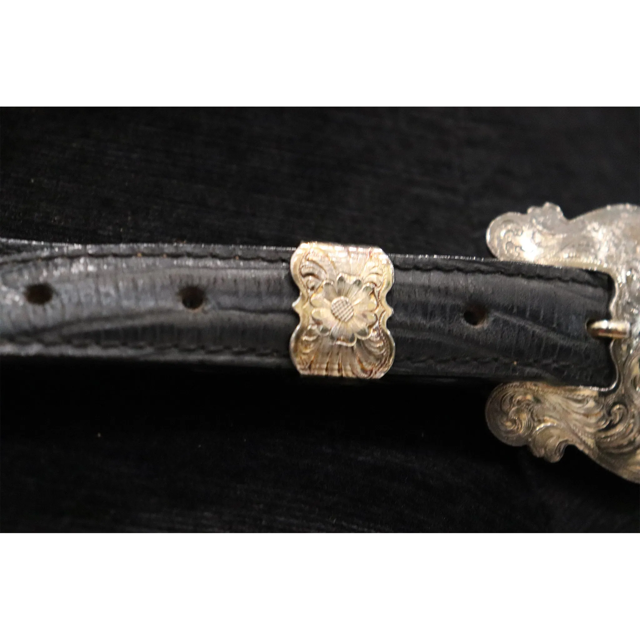 Alberes Black Leather Belt W/ Gold Accents