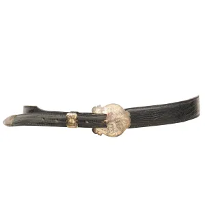 Alberes Black Leather Belt W/ Gold Accents