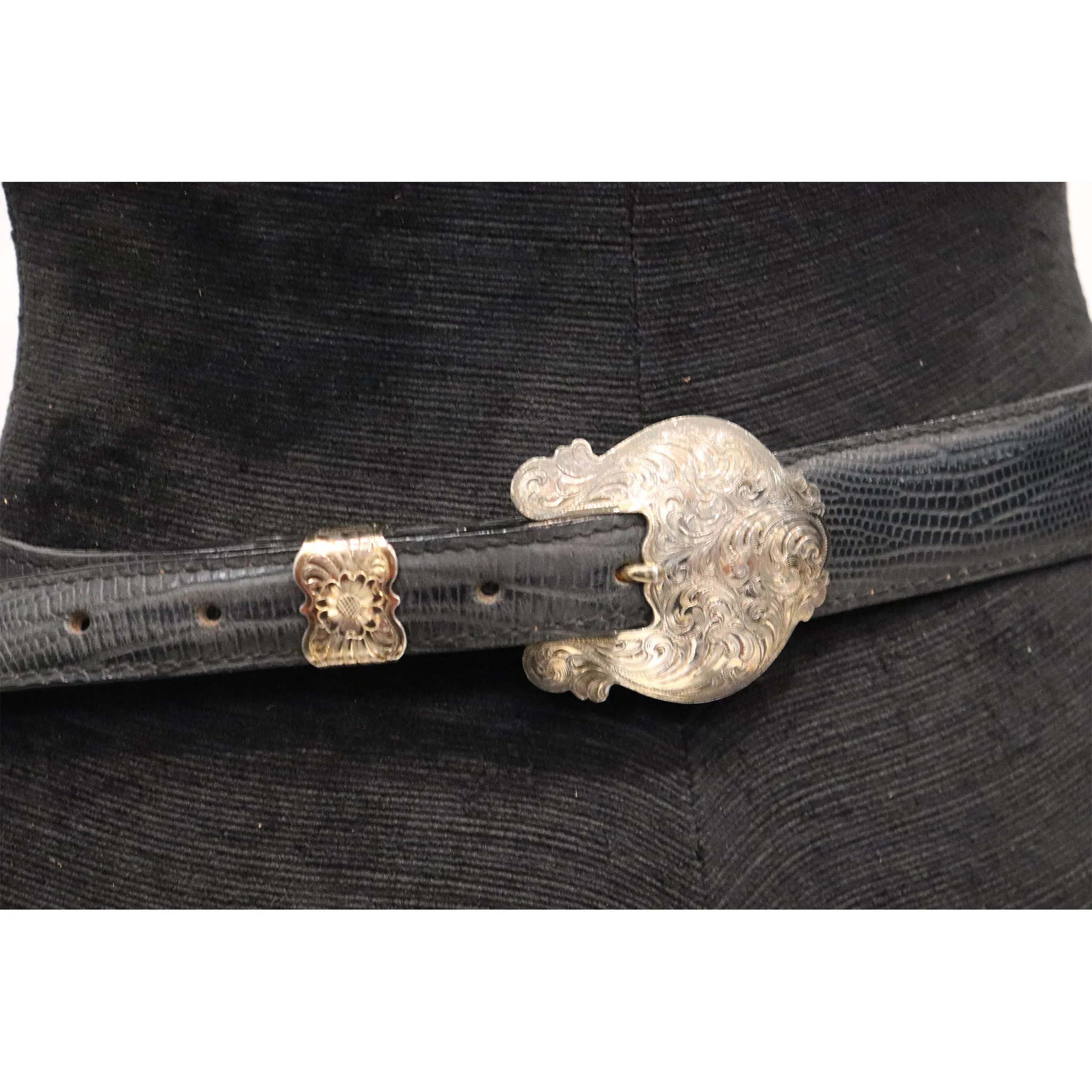 Alberes Black Leather Belt W/ Gold Accents