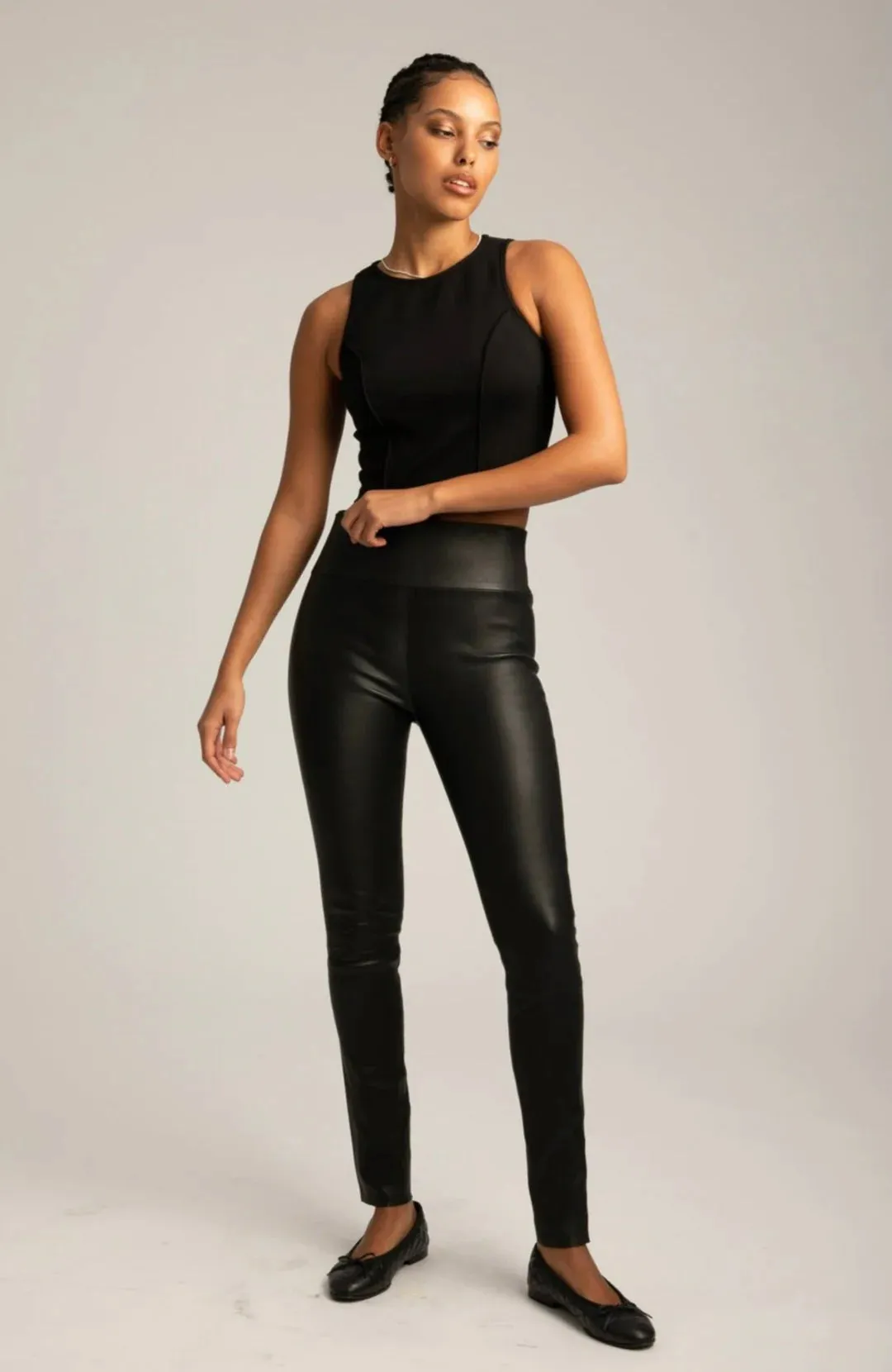Ankle Leather Leggings in Black