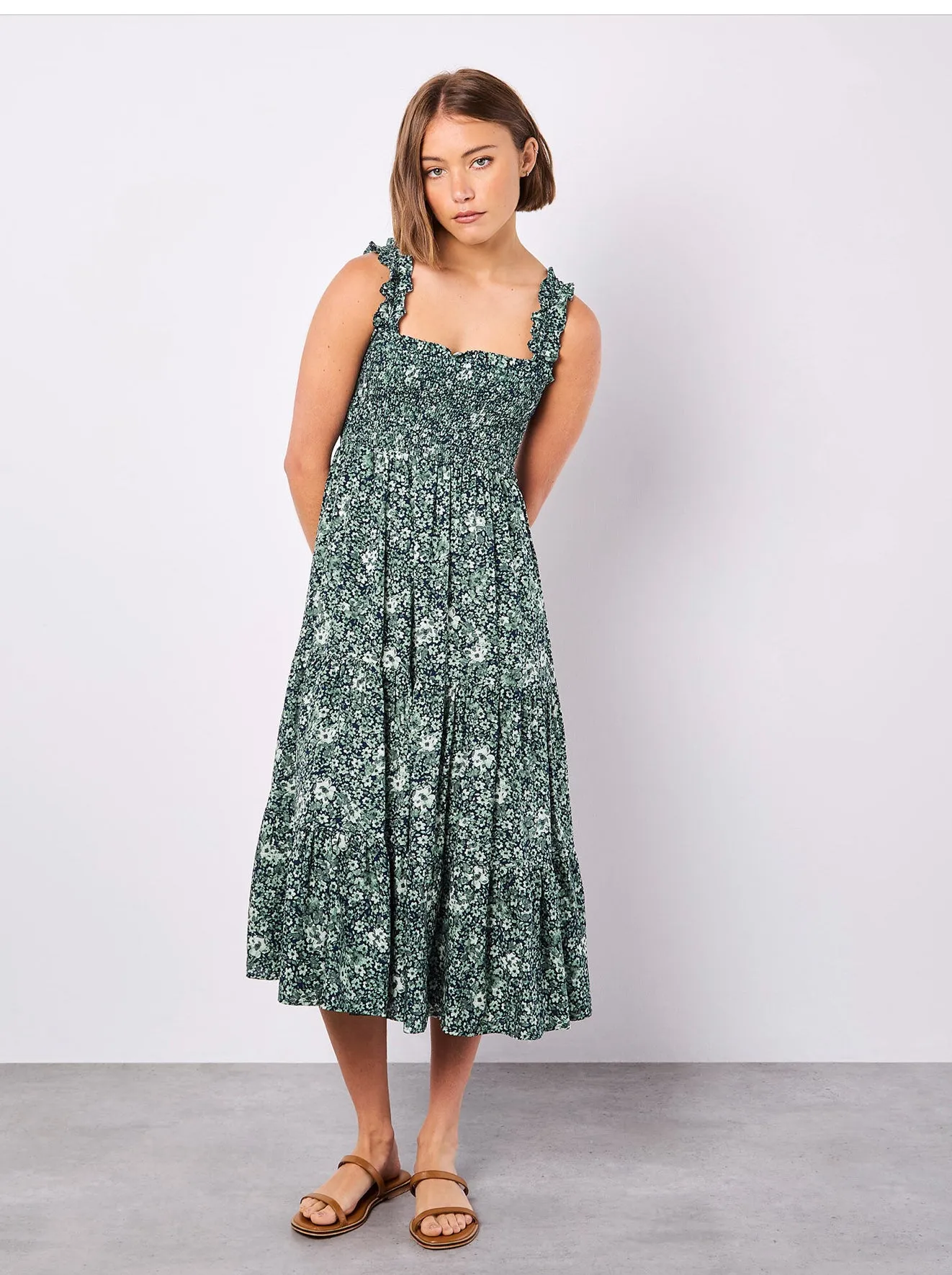 Apricot Ditsy Floral Midi Dress