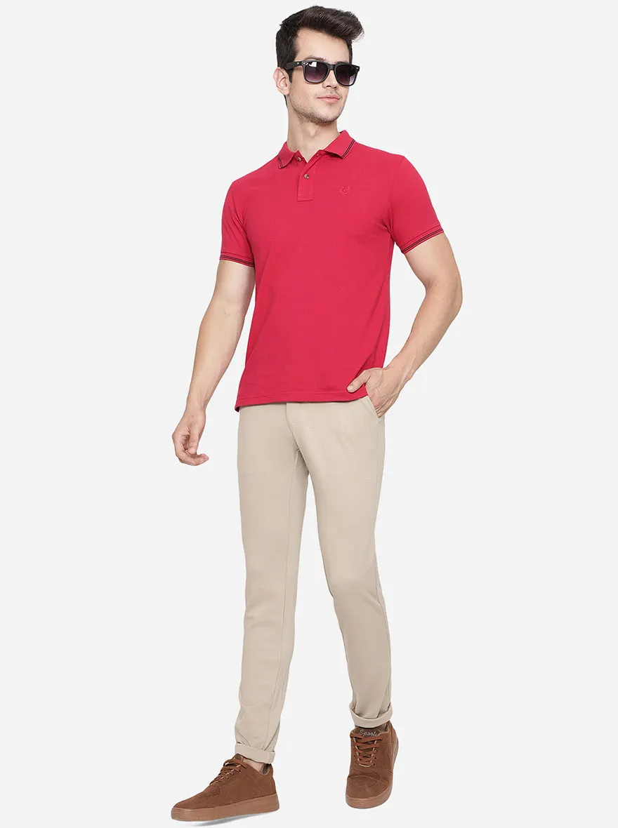 Beige Solid Venice Fit Casual Trouser | JadeBlue