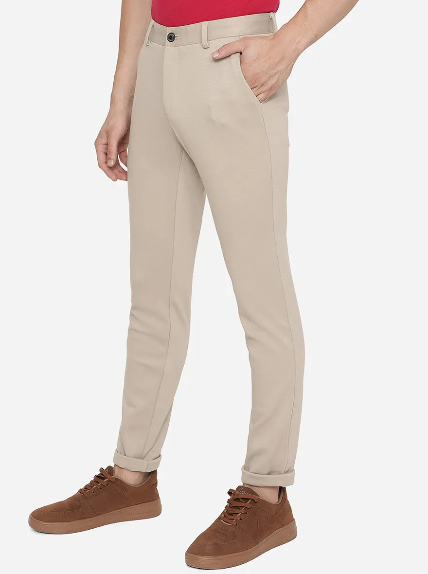 Beige Solid Venice Fit Casual Trouser | JadeBlue