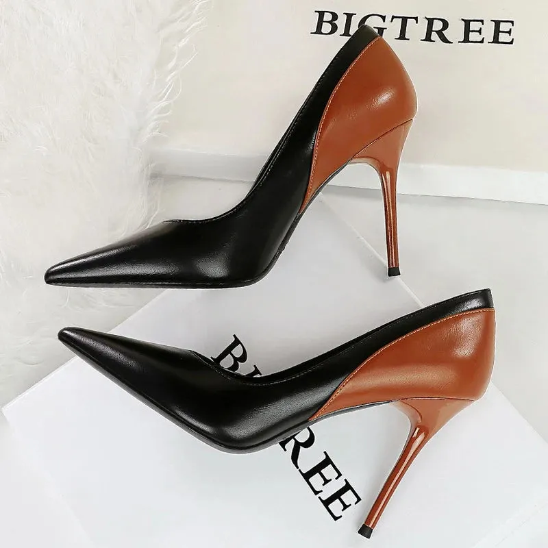 BIGTREE Shoes Color Blocking Women Pumps Pointed Tip High Heels Sexy Party Shoes Stilettos Heels Women Shoes Large Size 42 43
