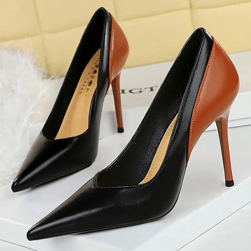 BIGTREE Shoes Color Blocking Women Pumps Pointed Tip High Heels Sexy Party Shoes Stilettos Heels Women Shoes Large Size 42 43