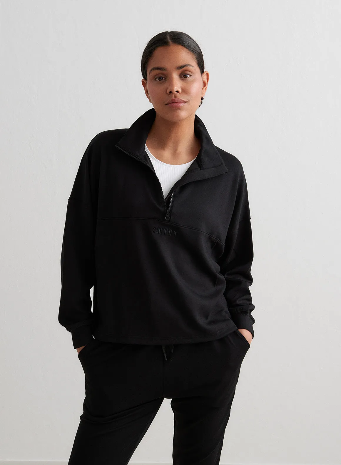 Black Comfy Modal Set With Half Zip Top
