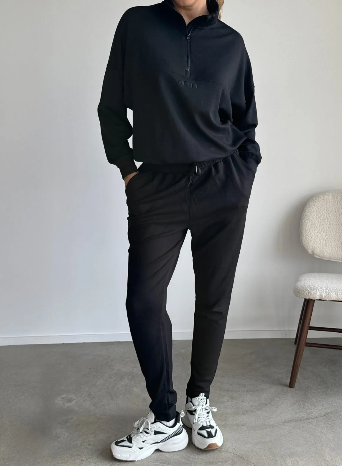Black Comfy Modal Set With Half Zip Top