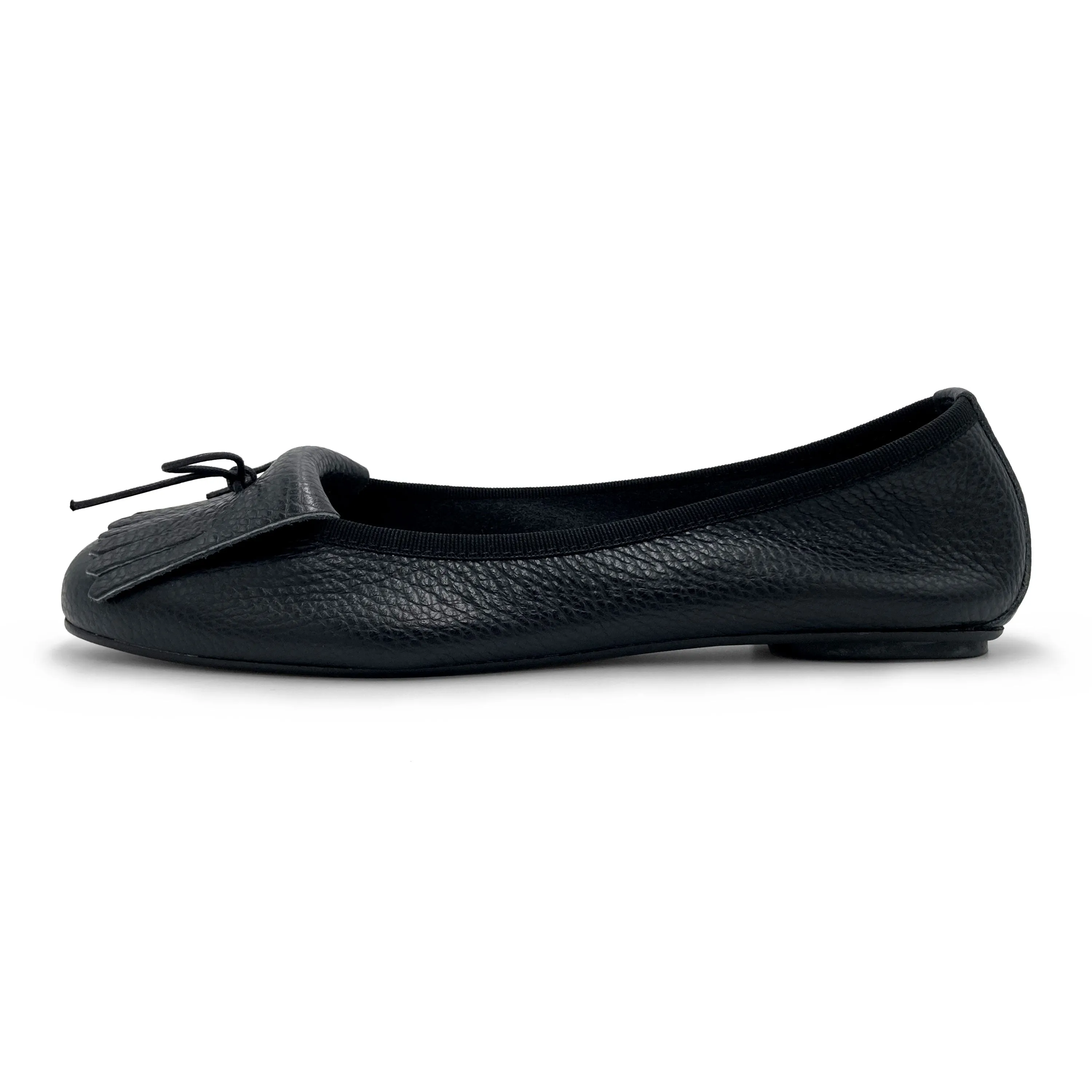 Black leather moccasins with fringe tassel