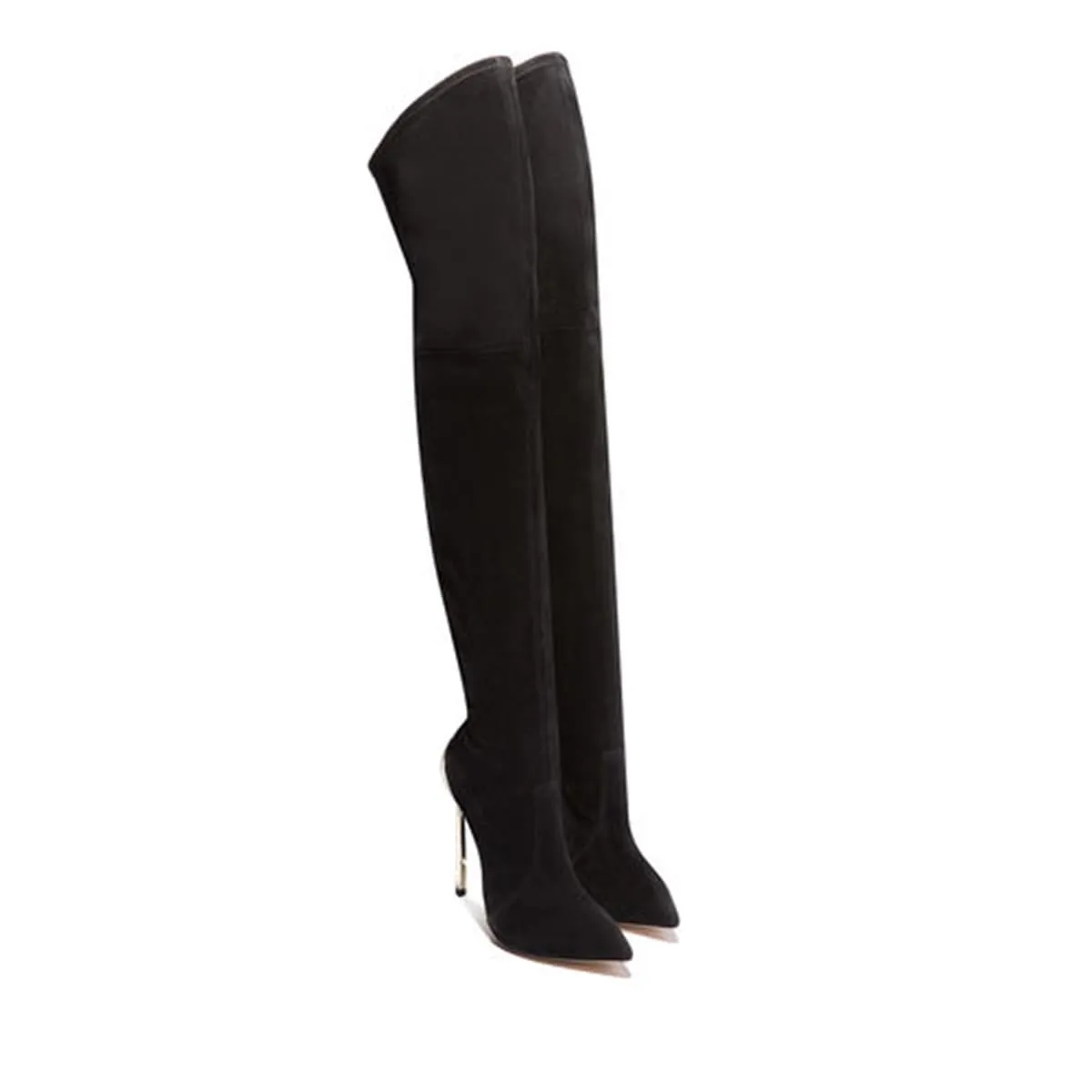 Black Pointed Toe 5 Inch Stiletto Heel Thigh High Boots