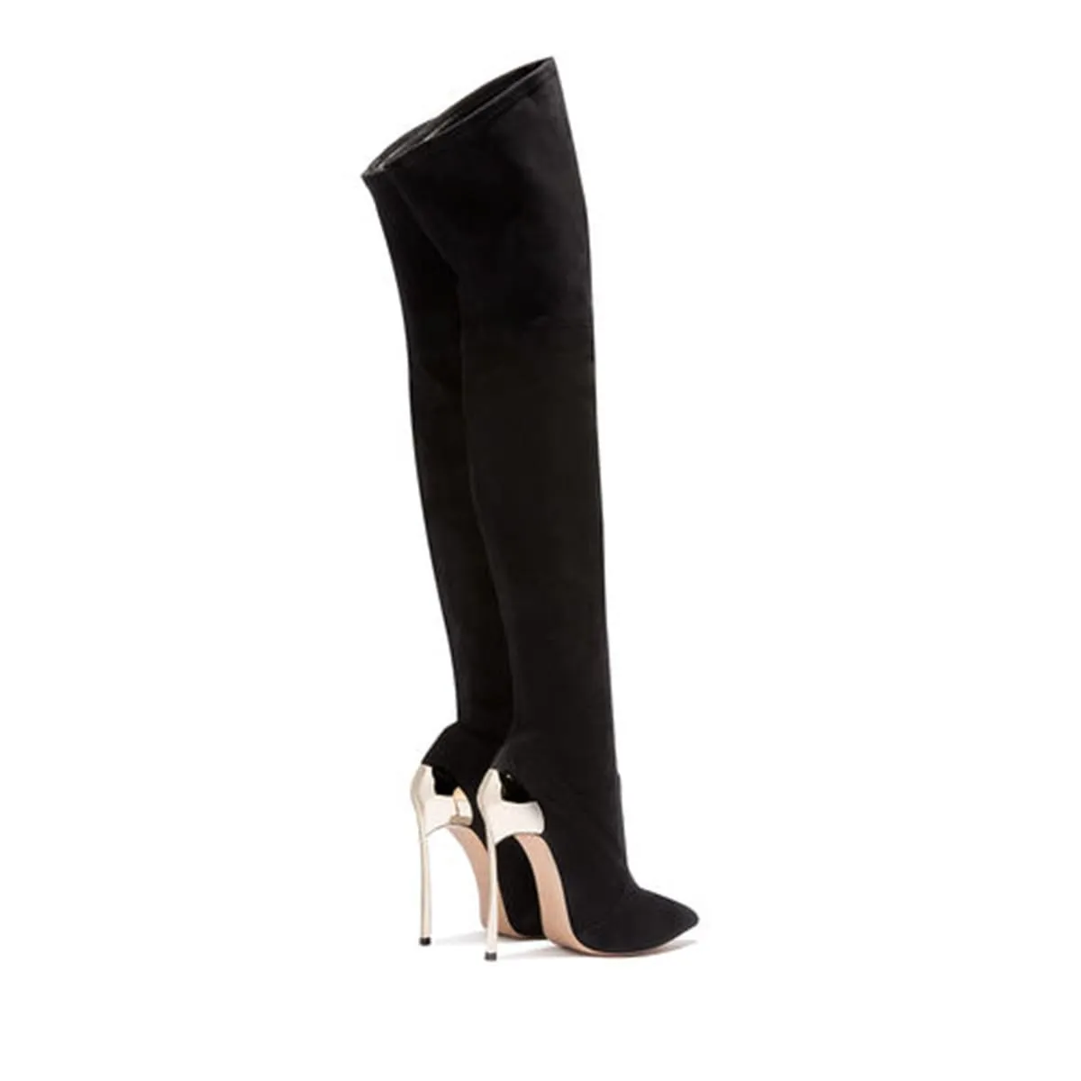 Black Pointed Toe 5 Inch Stiletto Heel Thigh High Boots