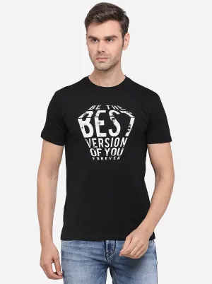 Black Printed Slim Fit T-Shirt | Greenfibre