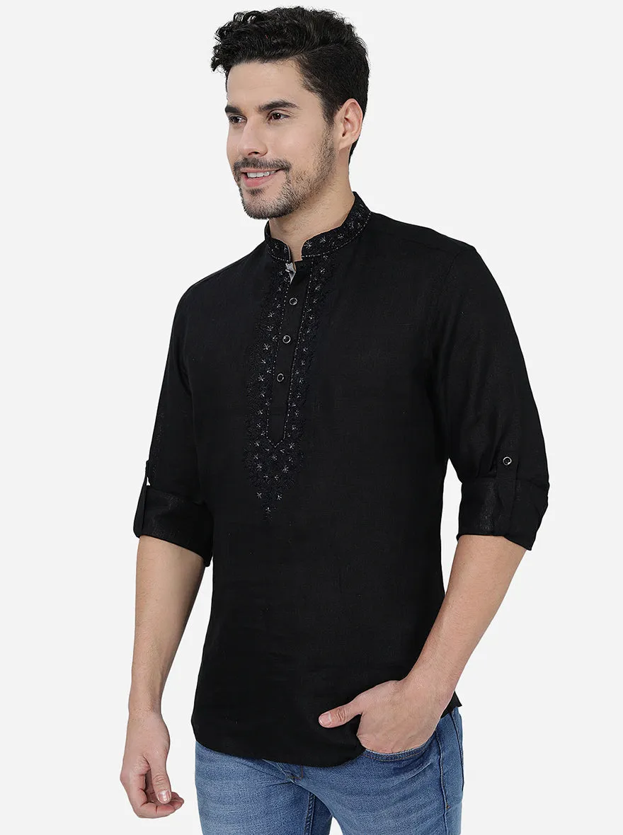 Black Solid Slim Fit Party Wear Kurta | JB Studio