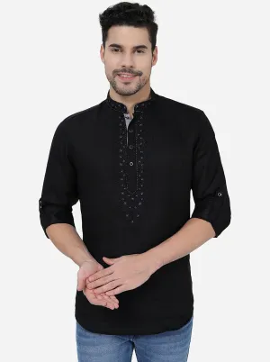 Black Solid Slim Fit Party Wear Kurta | JB Studio