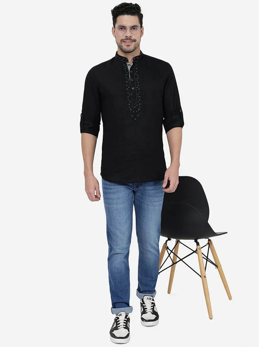 Black Solid Slim Fit Party Wear Kurta | JB Studio