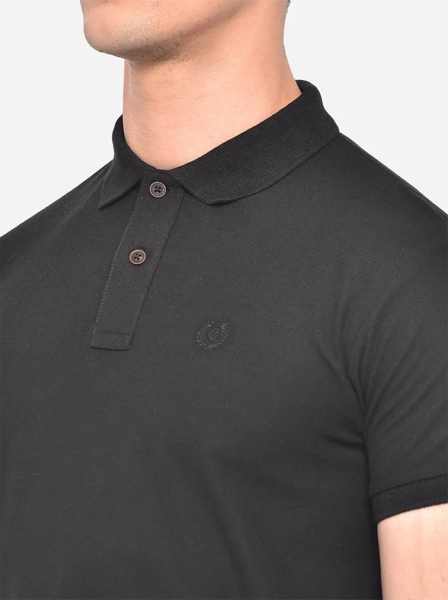 Black Solid Slim Fit Polo T-Shirt | Greenfibre