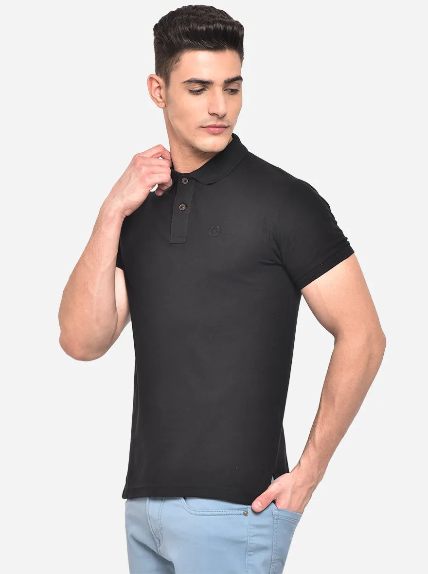Black Solid Slim Fit Polo T-Shirt | Greenfibre