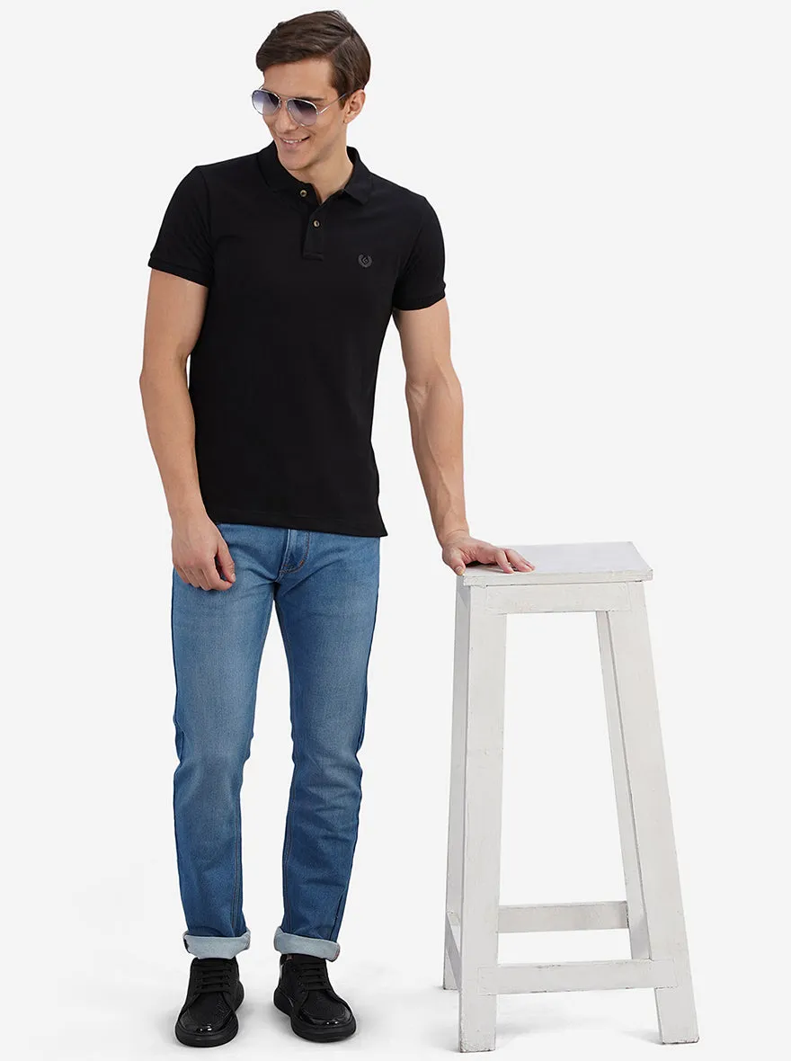 Black Solid Slim Fit Polo T-Shirt | Greenfibre