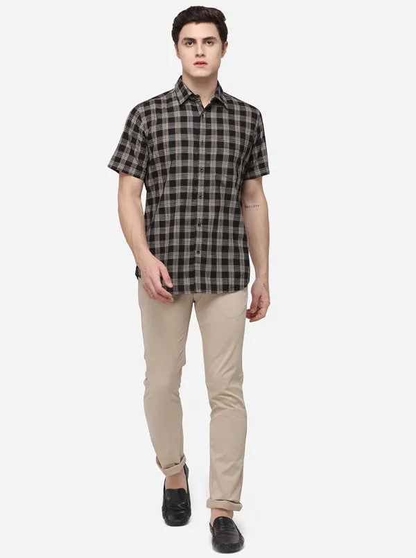 Black Tailored Fit Checked Casual Shirt | JadeBlue