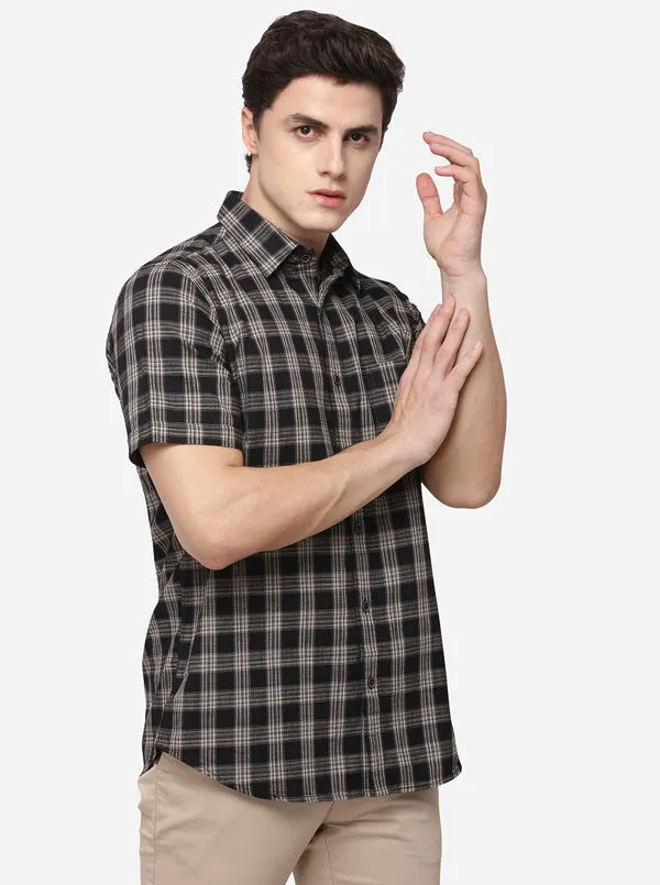 Black Tailored Fit Checked Casual Shirt | JadeBlue