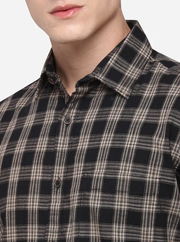 Black Tailored Fit Checked Casual Shirt | JadeBlue