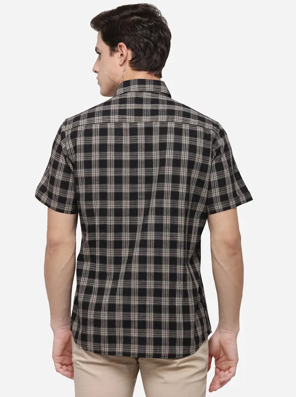 Black Tailored Fit Checked Casual Shirt | JadeBlue