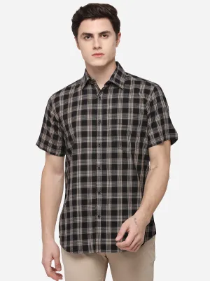 Black Tailored Fit Checked Casual Shirt | JadeBlue