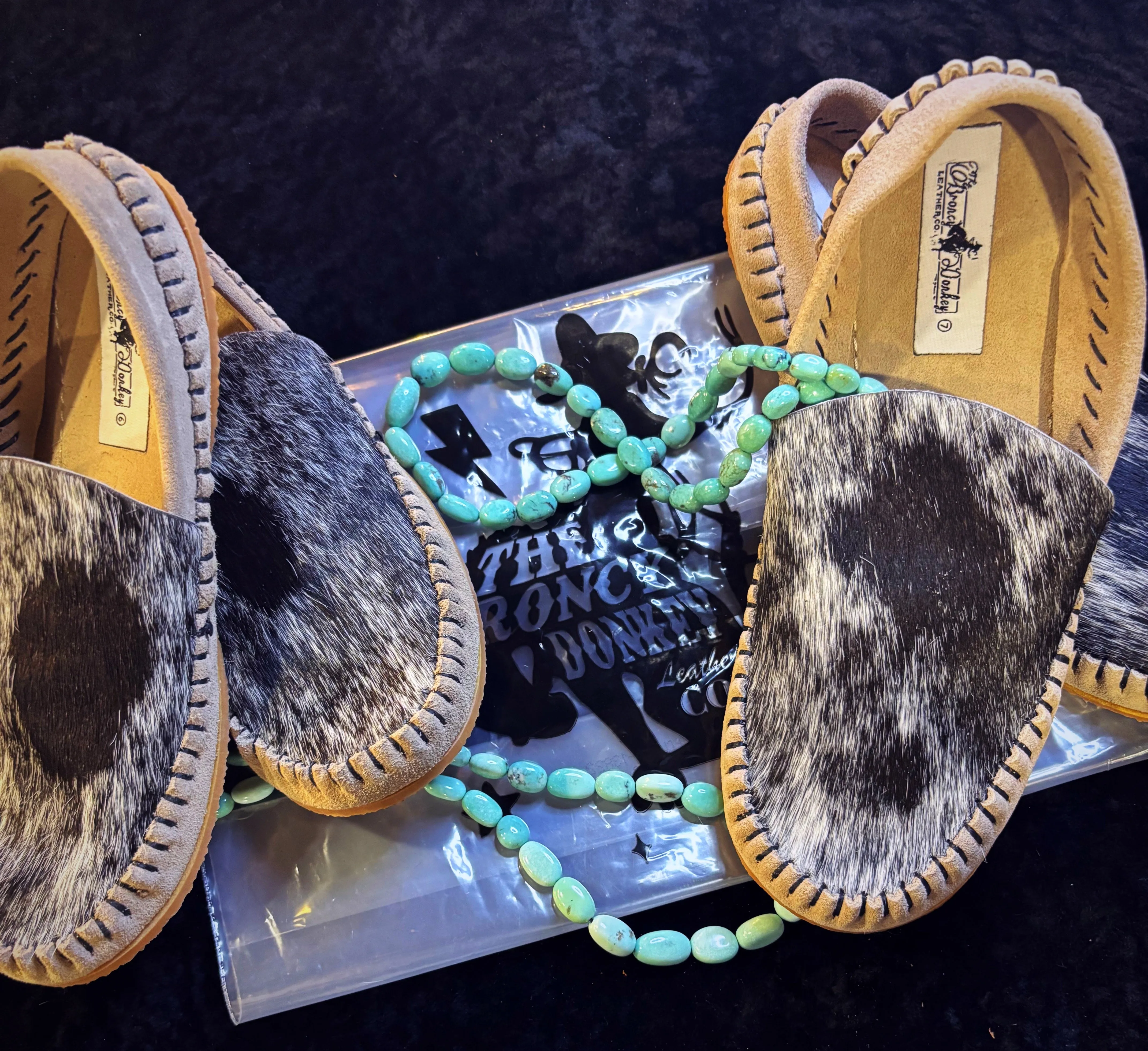 BRONCY DONKEY LEATHER CO ASHLEY'S DESIGN SUEDE COWHIDE MOCCASINS