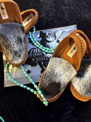 BRONCY DONKEY LEATHER CO ASHLEY'S DESIGN SUEDE COWHIDE MOCCASINS