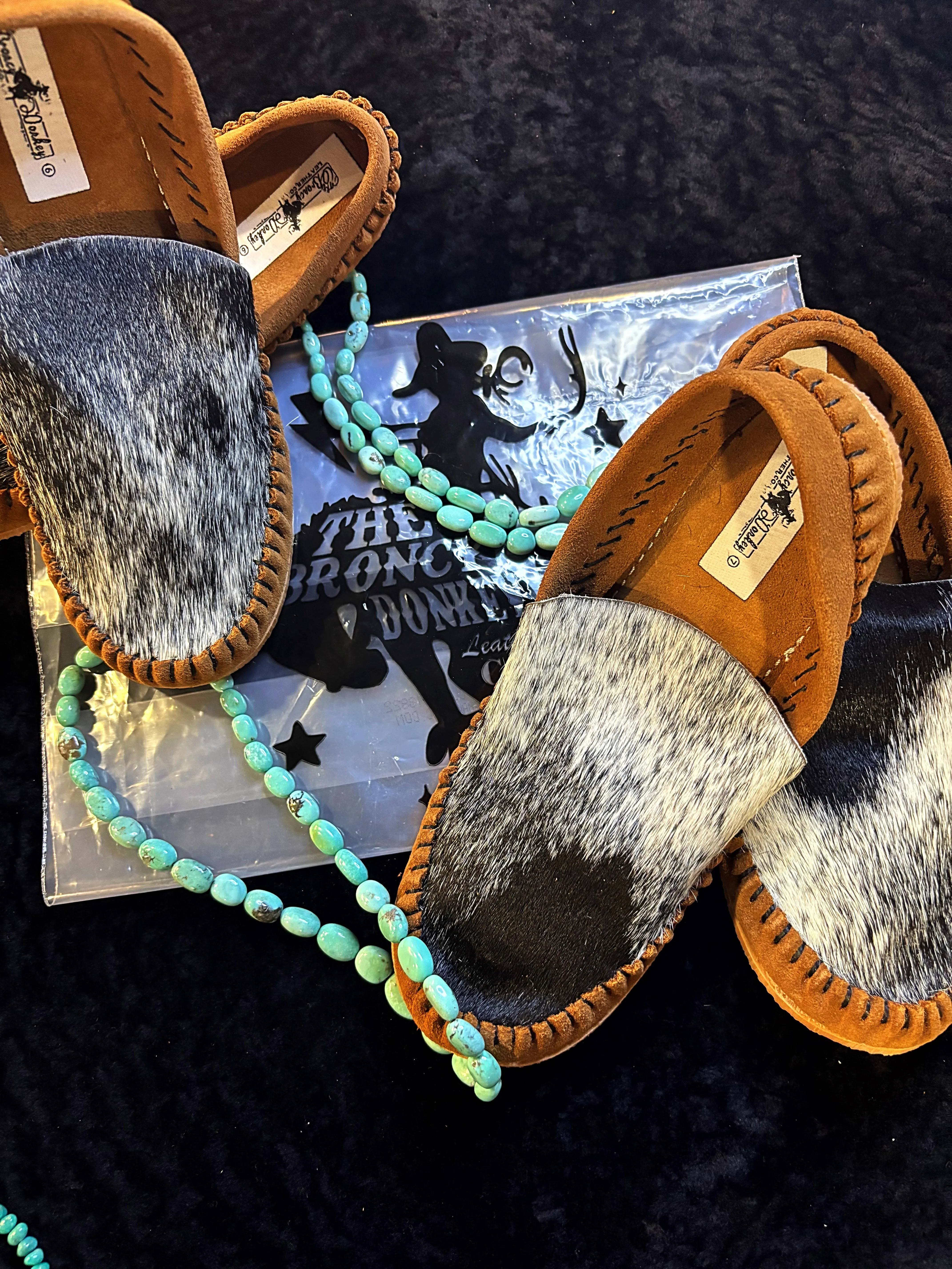BRONCY DONKEY LEATHER CO ASHLEY'S DESIGN SUEDE COWHIDE MOCCASINS