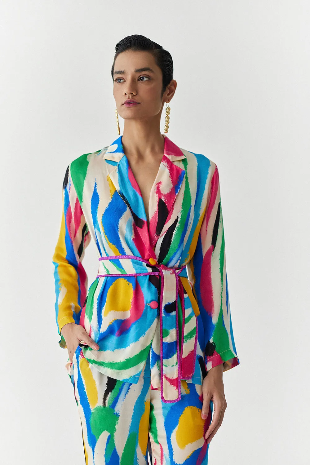 Brush Stroke Blazer Shirt And Trousers Co-Ord