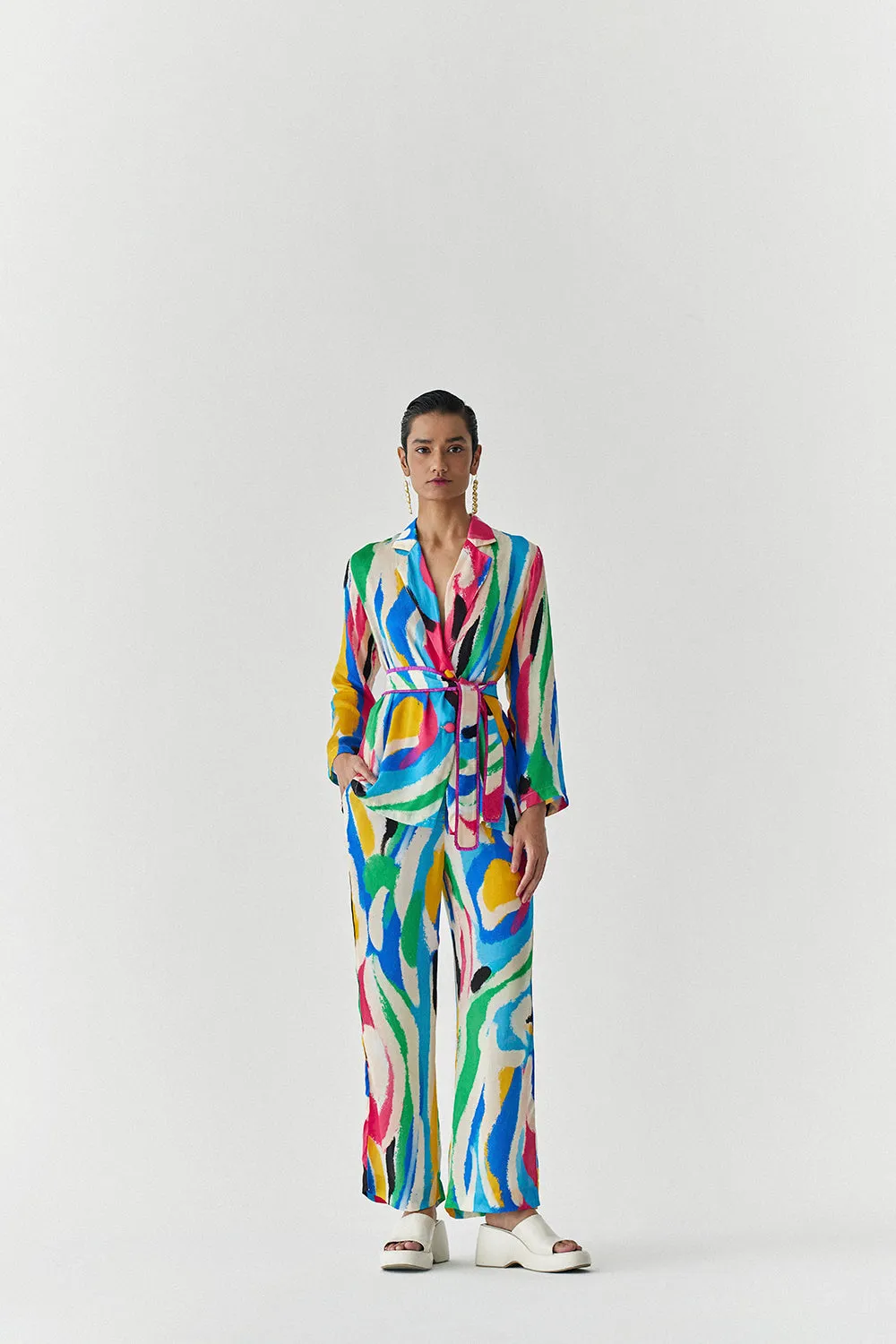 Brush Stroke Blazer Shirt And Trousers Co-Ord