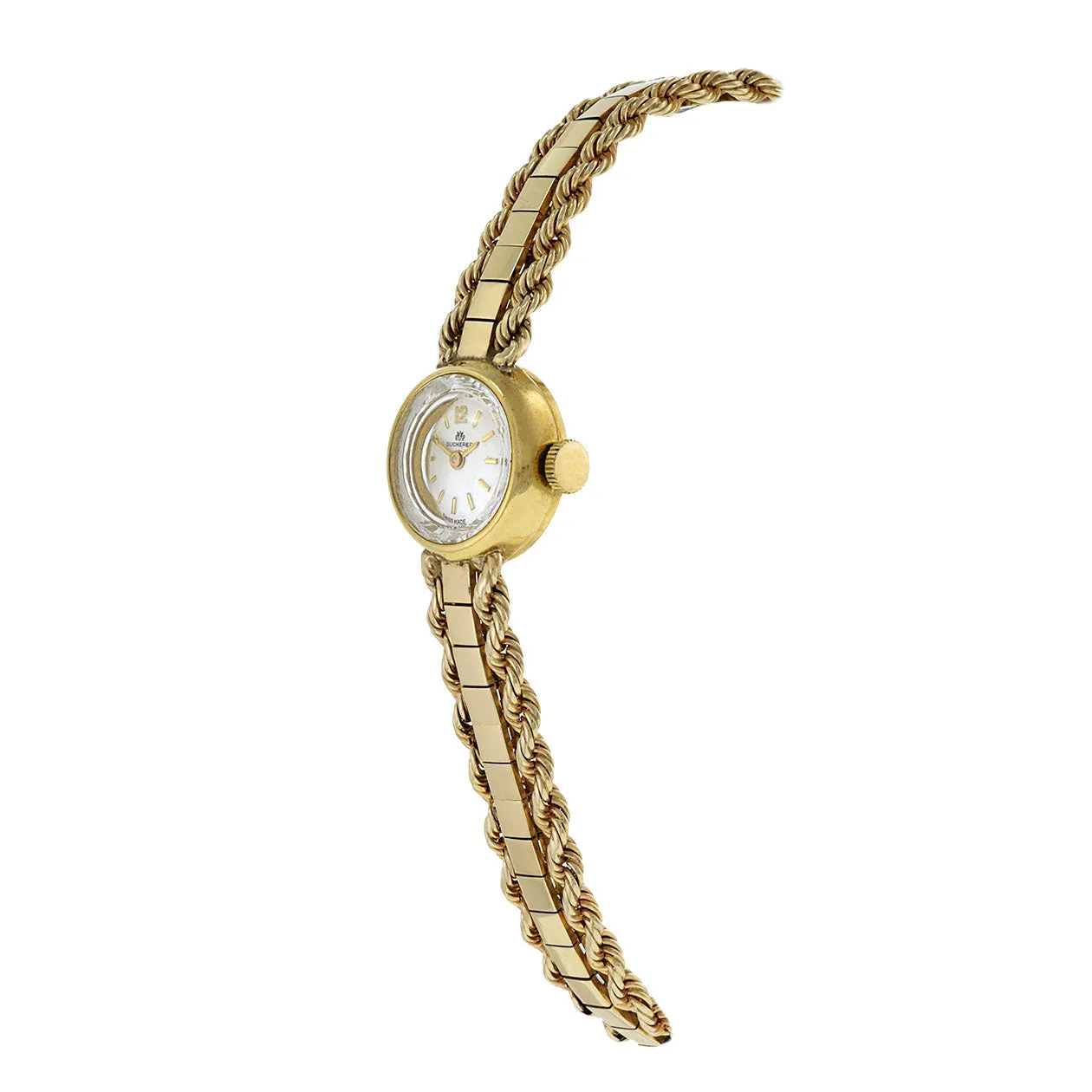 Bucherer 1960's 18KT Gold Cocktail Watch with 14K Gold Rope Bracelet