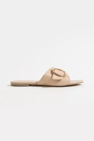 Buckled Strap Suede Curved Toe Sandals