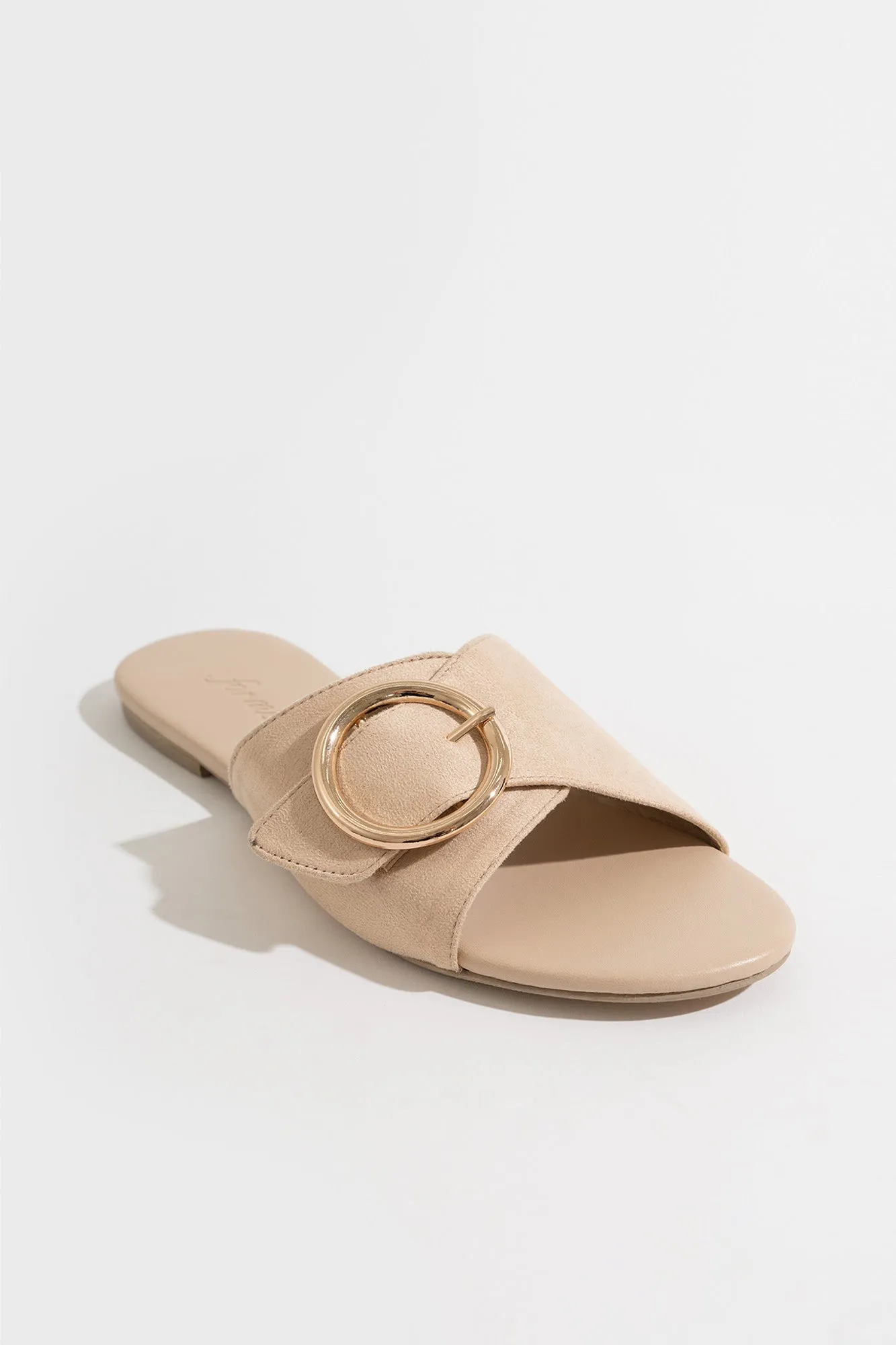 Buckled Strap Suede Curved Toe Sandals