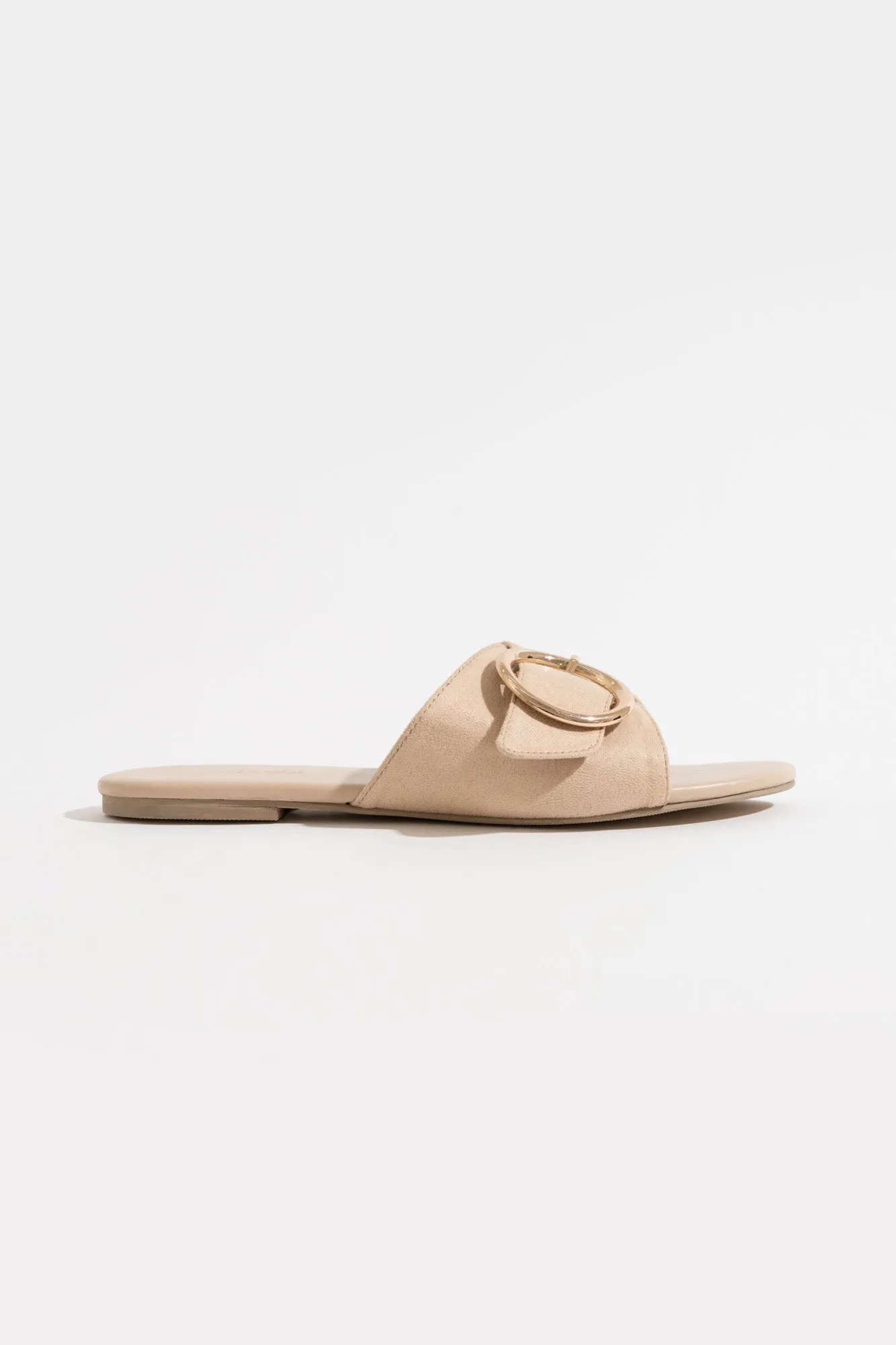 Buckled Strap Suede Curved Toe Sandals