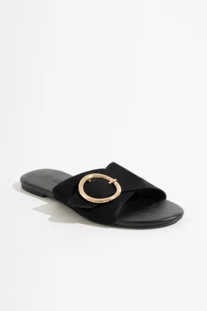 Buckled Strap Suede Curved Toe Sandals