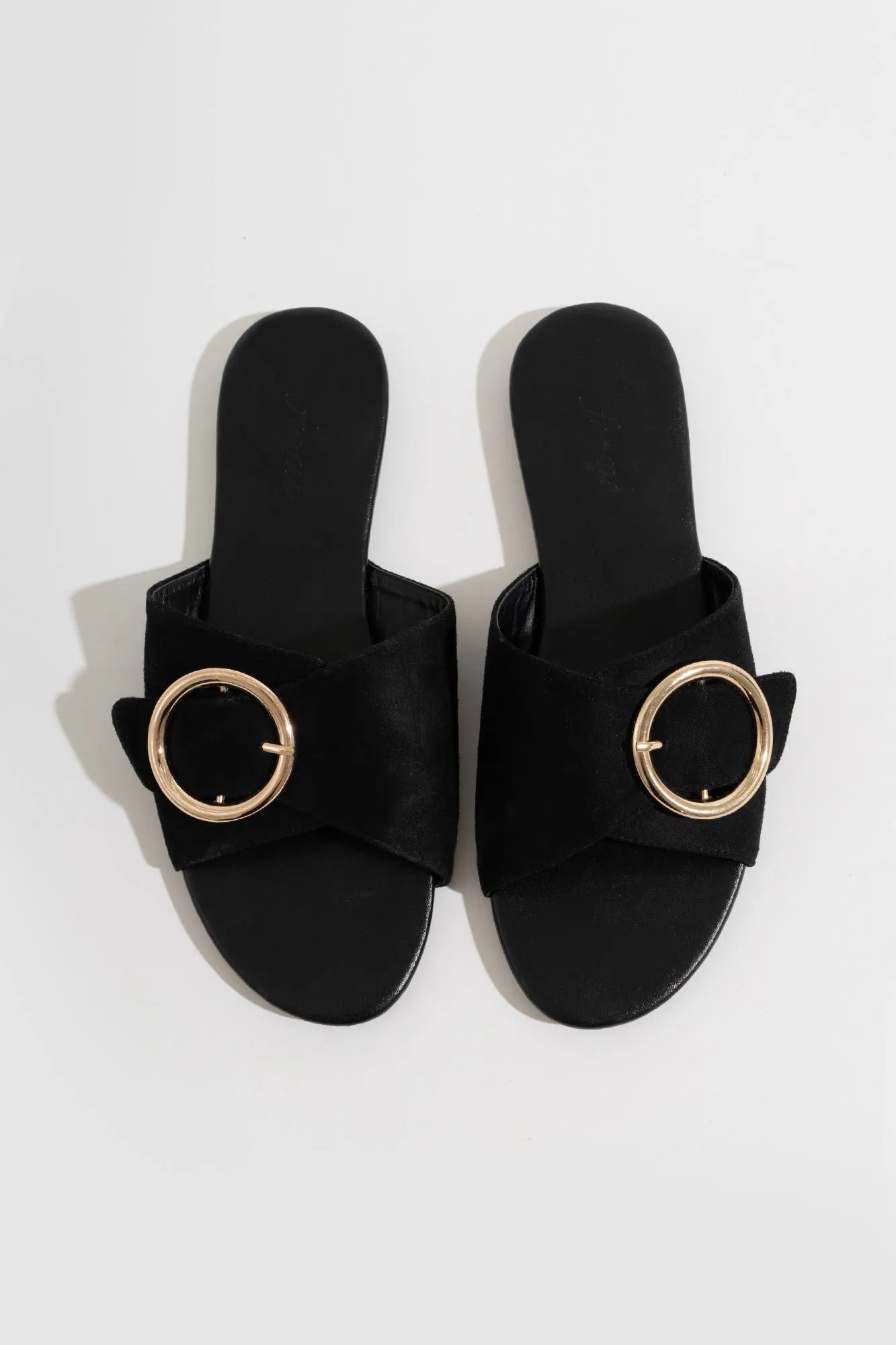 Buckled Strap Suede Curved Toe Sandals