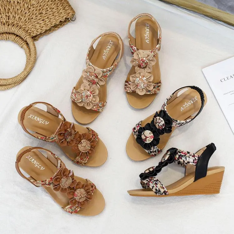 Casual And Fashionable Strappy Mid Wedge Sandals